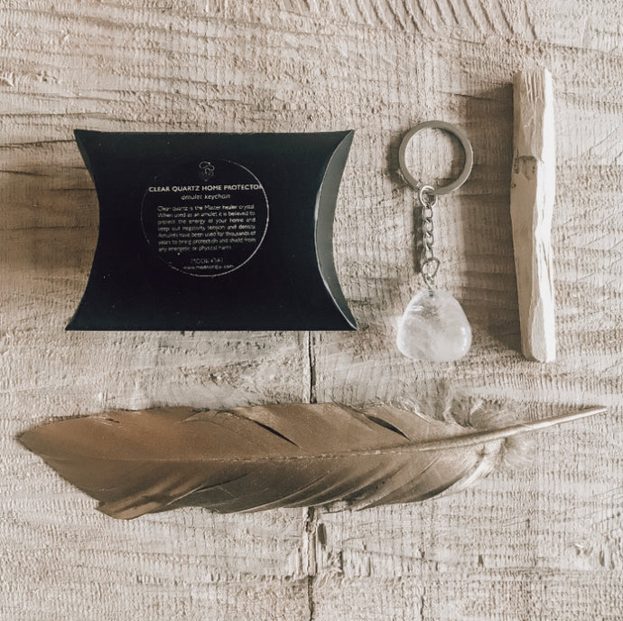 Clear quartz home protector - amulet keychain