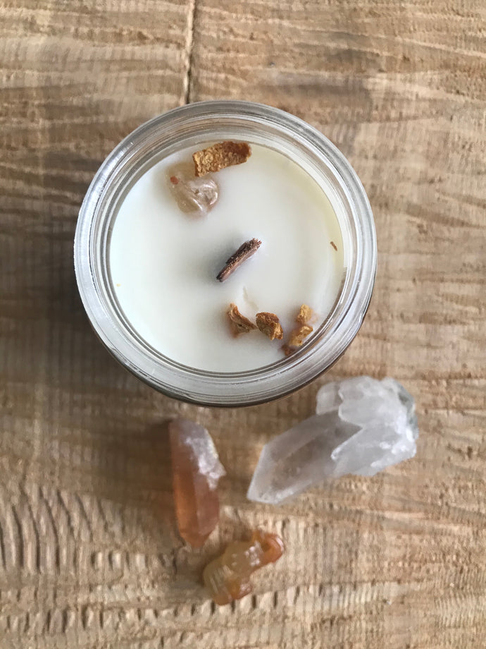 Charmed soy candle with citrine crystal