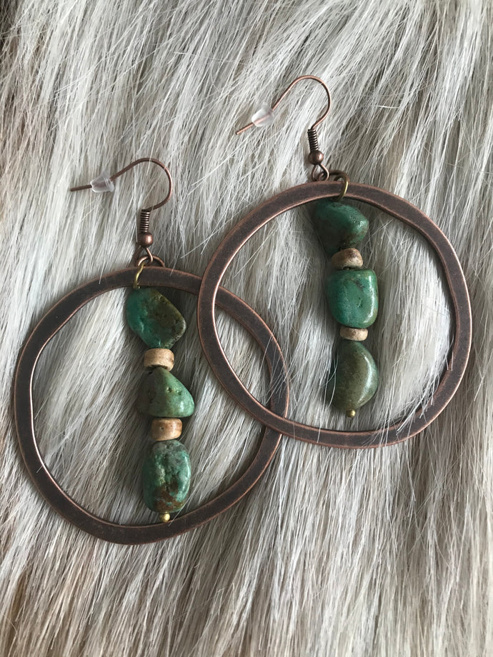 Barbara hoop earrings with natural turquoise