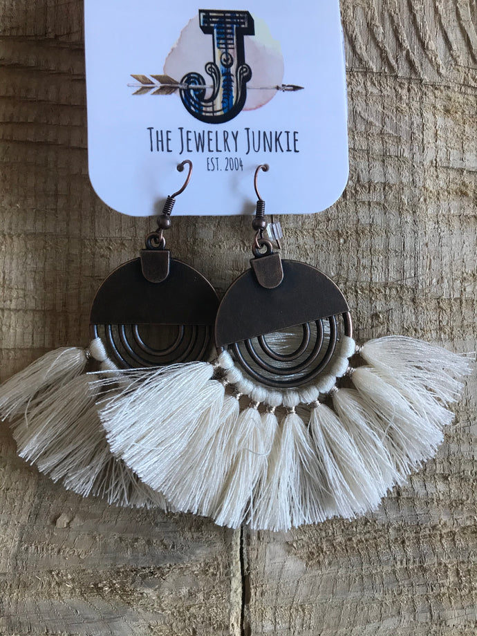 Copper fan tassel earrings