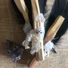 Load image into Gallery viewer, Good vibes clear quartz + palo santo bundle
